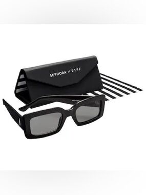 Sephora x DIFF Black Rectangular Sunglasses NEW